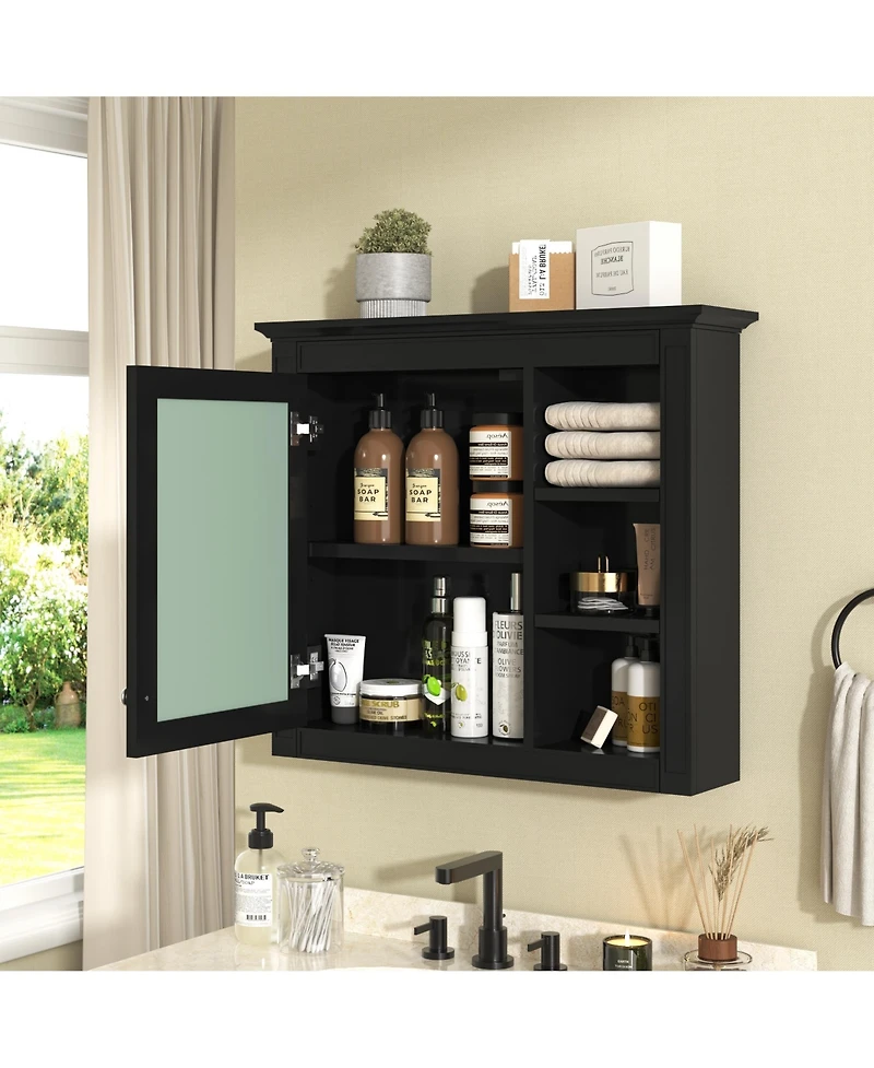 Casainc 30" x 28" Wall Mounted Medicine Cabinet with Mirror and 3 Open Shelves, Bathroom Storage (No Vanity)