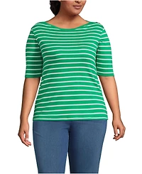 Lands' End Plus Supima Cotton Elbow Sleeve Boatneck Button Shoulder Tee