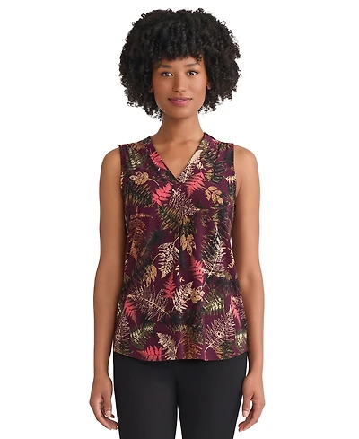 Jones New York Women's Sleeveless V-Neck Pleat Front Top