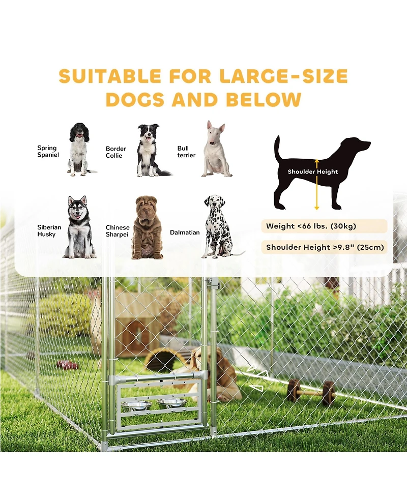 PawHut Dog Run with Adjustable & Rotatable Bowls, 19.7' x 7.5' x 7.5'
