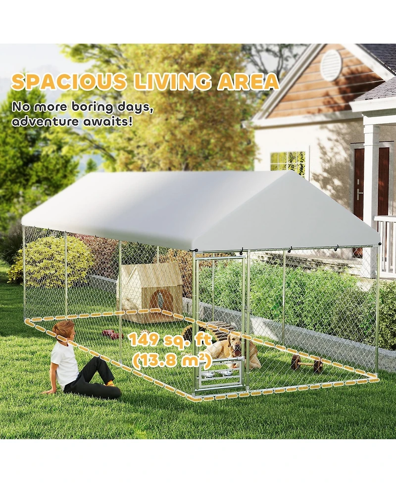 PawHut Dog Run with Adjustable & Rotatable Bowls, 19.7' x 7.5' x 7.5'