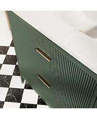 Casainc Fully Assembled 36" Freestanding Single Sink Bathroom Vanity with 2 Handle Sets and Engineered Marble Top