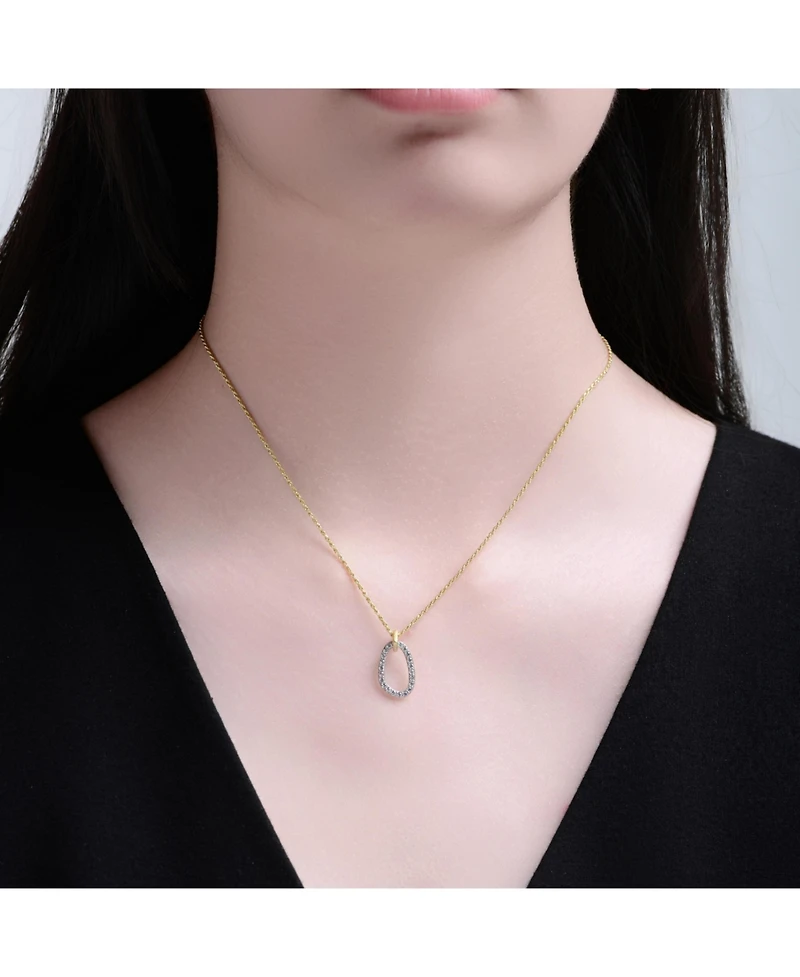 Rachel Glauber Two Tone with Clear Cubic Zirconia Oval Shaped Drop Pendant Necklace