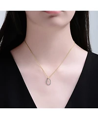 Rachel Glauber Two Tone with Clear Cubic Zirconia Oval Shaped Drop Pendant Necklace