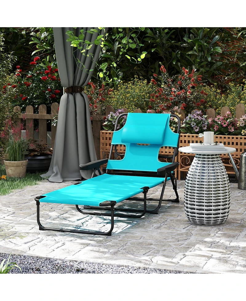 Outsunny Folding Lounge Chair w/ Reclining Back, ning Chair, Light