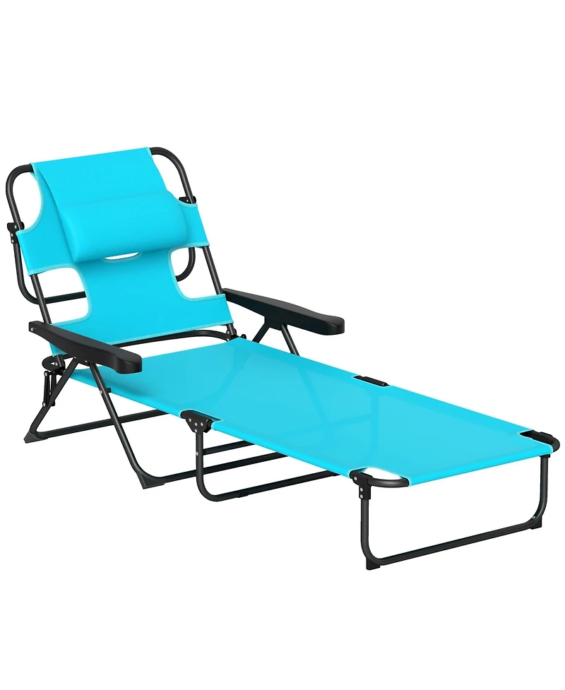 Outsunny Folding Lounge Chair w/ Reclining Back, ning Chair, Light