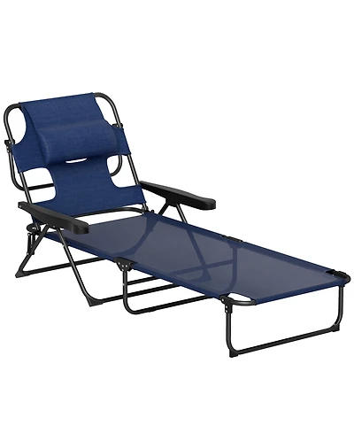 Outsunny Folding Lounge Chair w/ Reclining Back, ning Chair, Light
