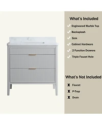 Casainc Fully Assembled 36" Freestanding Single Sink Bathroom Vanity with 2 Handle Sets and Engineered Marble Top