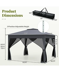 Gymax 11 X 11 Ft Pop up Canopy Tent w/ Mesh Screen Netting Carrying Bag Zippered Doors