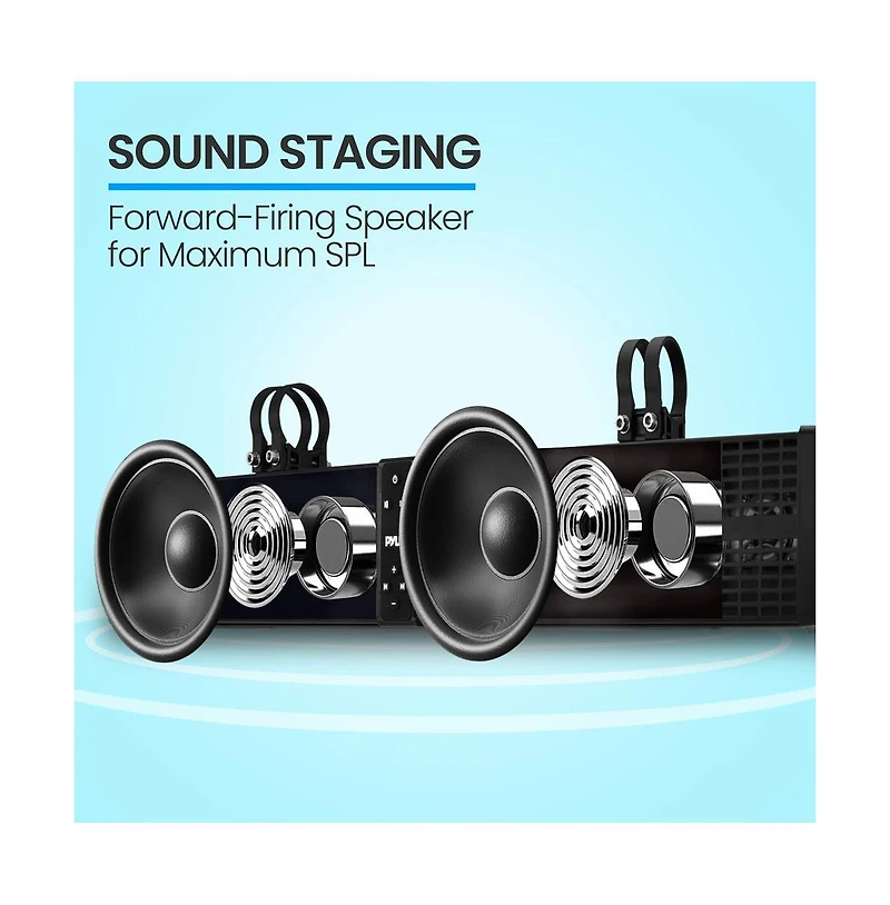 Pyle 32” Powered Atv/Utv Soundbar System - Built-in Stereo Amplifier w/ Wireless Bt Streaming and Led Lights