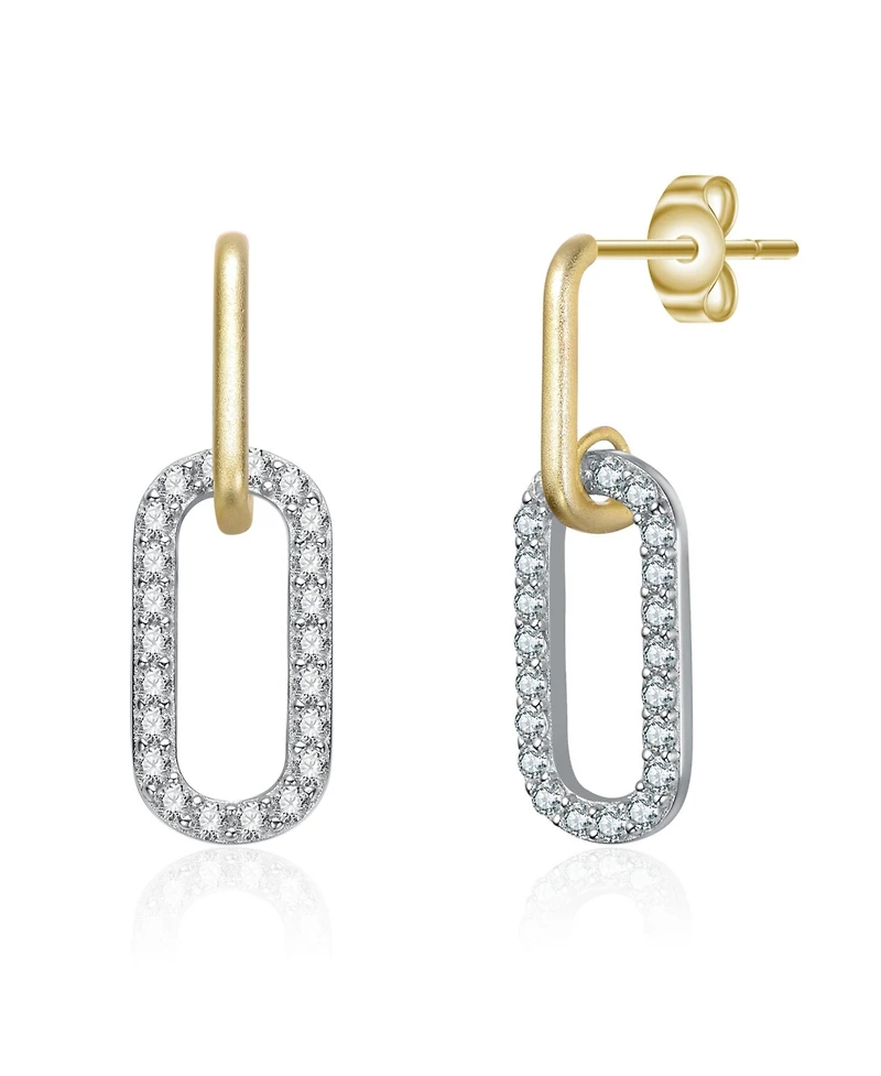 Rachel Glauber Two Tone with Clear Cubic Zirconia Drop Earrings