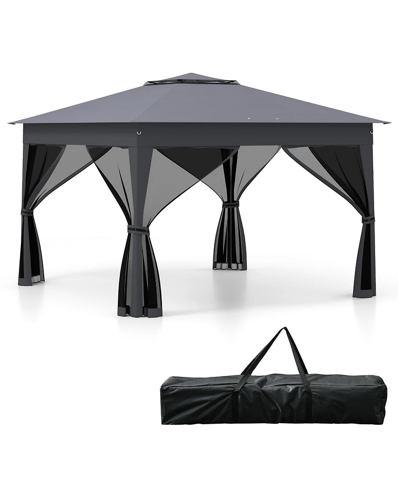 Gymax 11 X 11 Ft Pop up Canopy Tent w/ Mesh Screen Netting Carrying Bag Zippered Doors