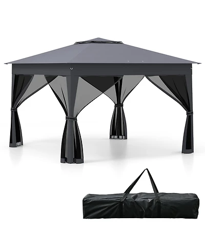 Gymax 11 X 11 Ft Pop up Canopy Tent w/ Mesh Screen Netting Carrying Bag Zippered Doors