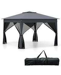 Gymax 11 X 11 Ft Pop up Canopy Tent w/ Mesh Screen Netting Carrying Bag Zippered Doors