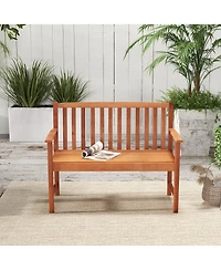 Gymax Patio Wood Bench 2-Seat Outdoor Bench w/ Cozy Armrests & Backrest