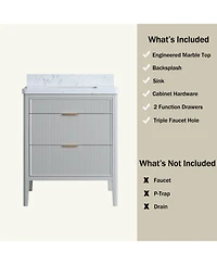 Casainc Fully Assembled 30" Freestanding Single Sink Bathroom Vanity with 2 Handle Sets and Engineered Marble Top