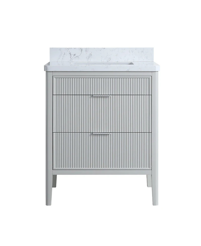 Casainc Fully Assembled 30" Freestanding Single Sink Bathroom Vanity with 2 Handle Sets and Engineered Marble Top