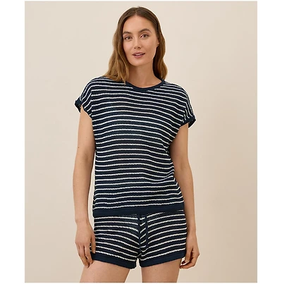 Pact Beachside Crochet Knit Short Sleeve Top
