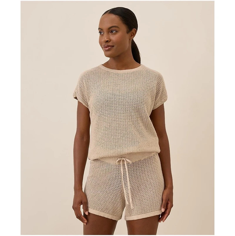 Pact Beachside Crochet Knit Short Sleeve Top