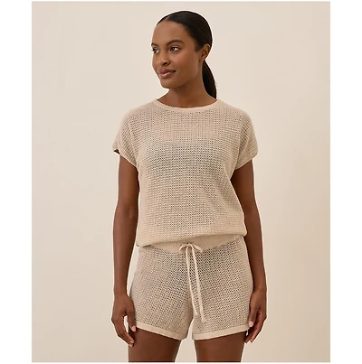 Pact Beachside Crochet Knit Short Sleeve Top