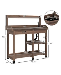Outsunny Outdoor Garden Potting Bench Table with Hooks,