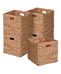 Happimess Bryce Classic Farmhouse Hand-Woven Hyacinth Collapsible Storage Cube Baskets with Handles (Set of 5
