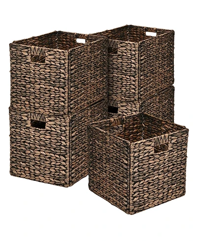 Happimess Bryce Classic Farmhouse Hand-Woven Hyacinth Collapsible Storage Cube Baskets with Handles (Set of 5