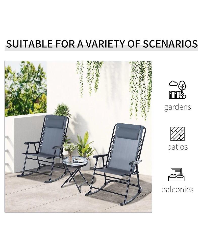 Outsunny 3 Piece Folding Rocking Chair Patio Table Set w/ 2 Rocking Chairs,