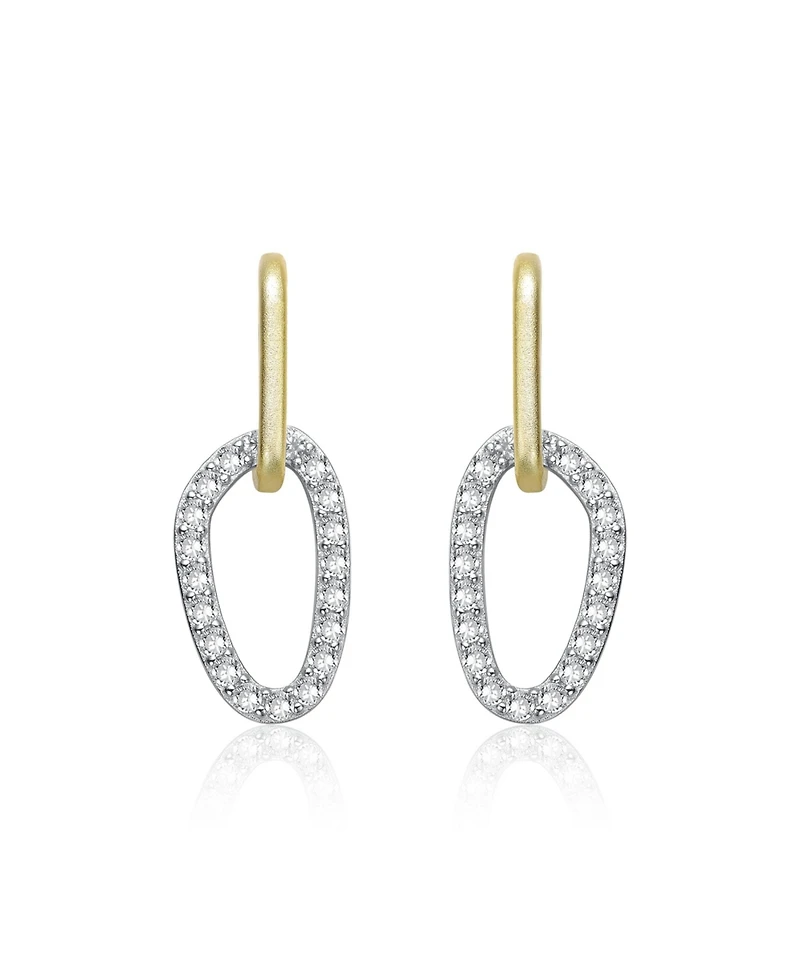 Rachel Glauber Two Tone with Clear Cubic Zirconia Oval Shaped Drop Earrings