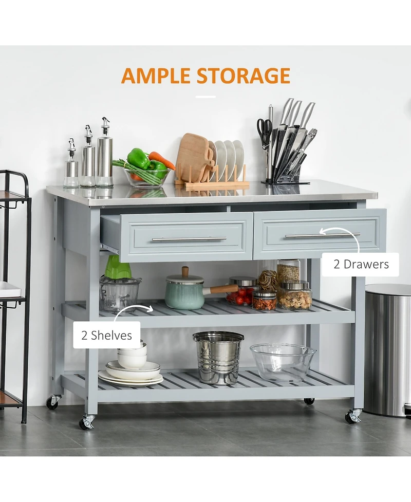 Halifax North America Mobile Kitchen Assistant: Gray Utility Cart with Stainless Top & Drawers