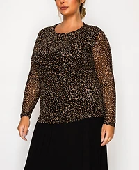 Coin 1804 Plus Pebble Mesh Scoop Neck Long Sleeve Top
