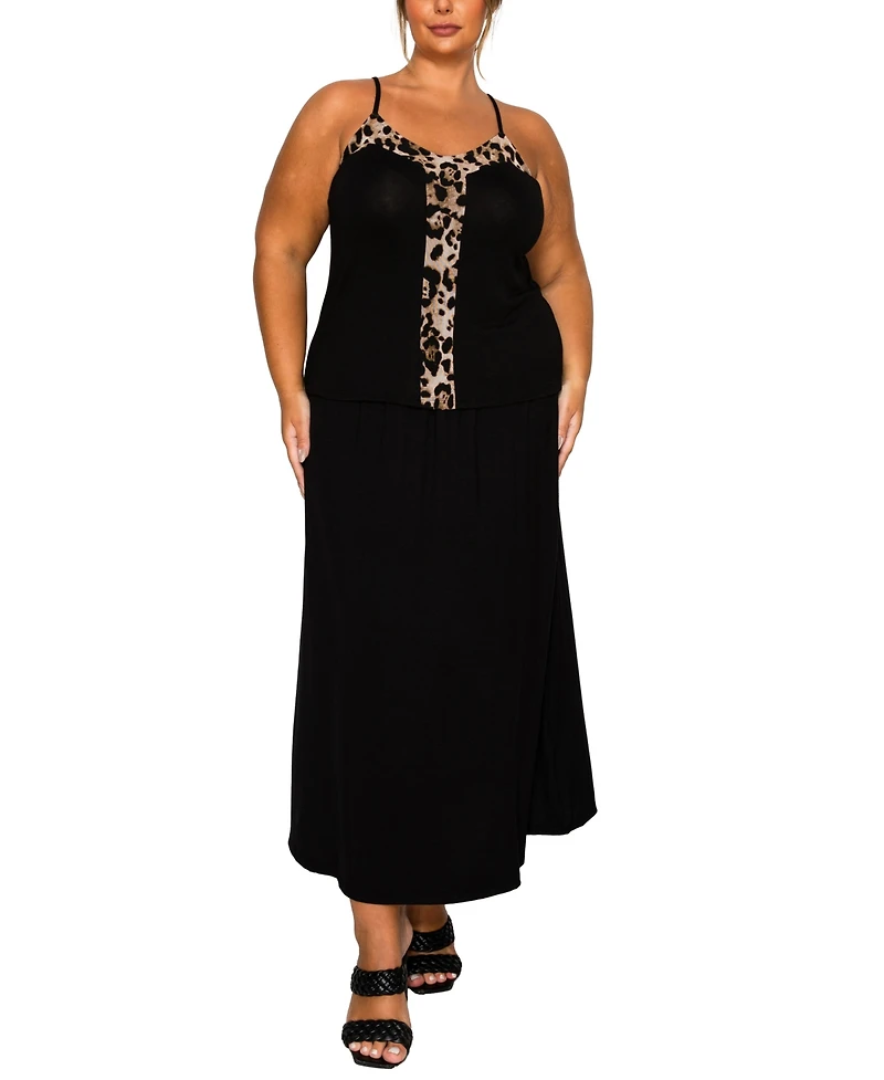 Coin 1804 Plus Leopard Mesh Rayon Mix Panel Cami Top