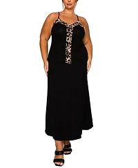 Coin 1804 Plus Leopard Mesh Rayon Mix Panel Cami Top