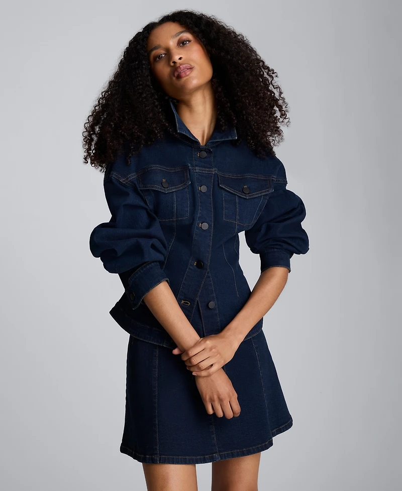 Kenneth Cole Women's Corset Waist Denim Trucker Jacket