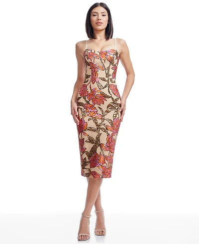 Dress the Population Women's Blakely Sweetheart-Neck Sequin Bodycon Midi