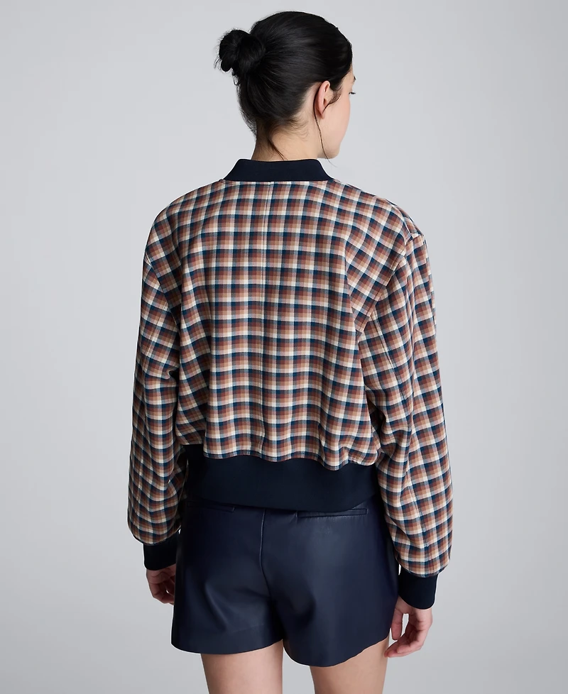 Kenneth Cole Women's Chequered Cropped Bomber Jacket