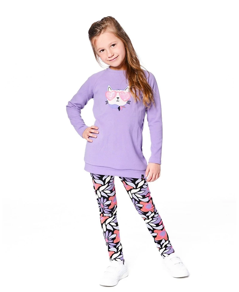Deux par Toddler Girls Stretch Jersey Leggings Black Retro Flower Print - Toddler|Child