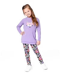 Deux par Toddler Girls Stretch Jersey Leggings Black Retro Flower Print - Toddler|Child