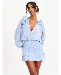 Miss Circle Women Zahari Blue Smock Bottom Balloon Sleeve Mini Dress