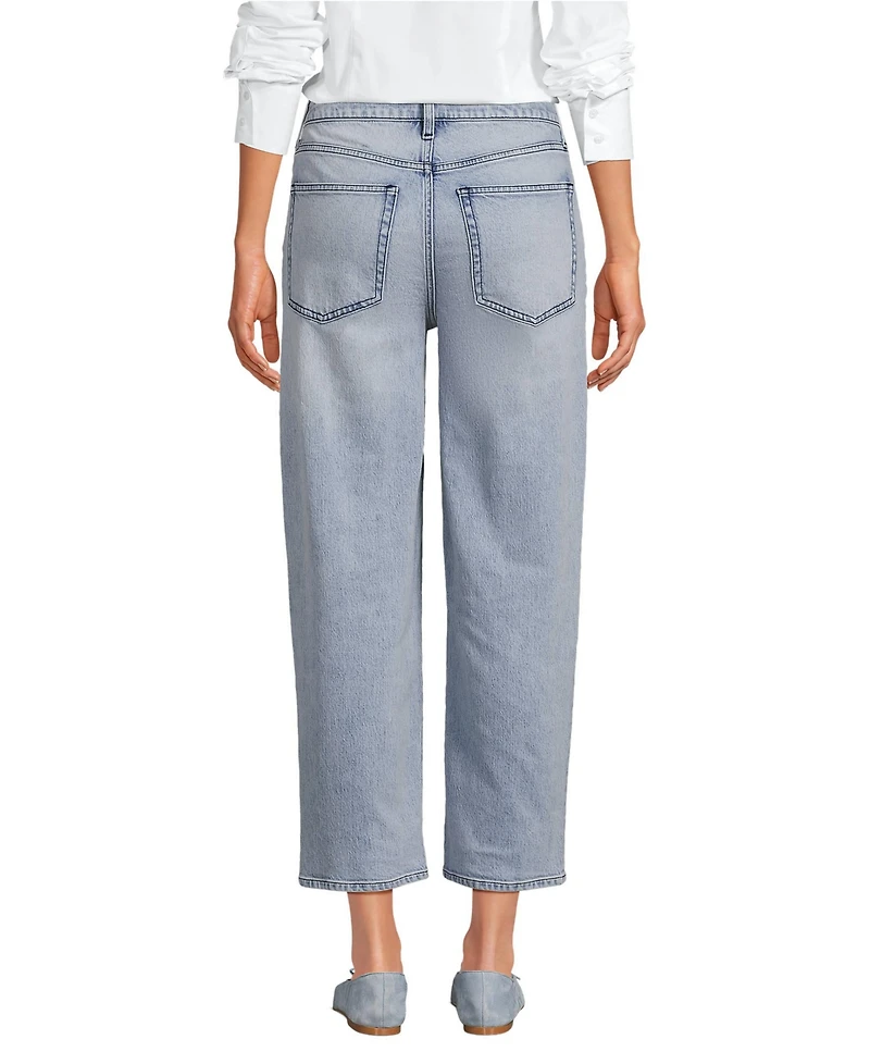 Lands' End Women's Soft Denim Mid Rise Relaxed Straight Crop Jeans