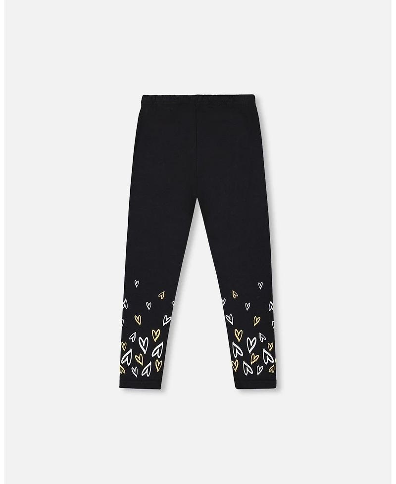 Deux par Girl Cotton Leggings Dusty Pink with Hearts Print