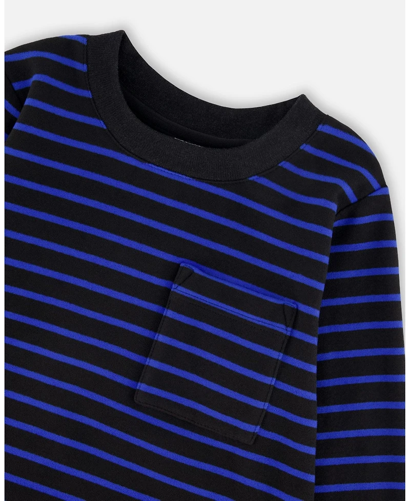 Deux par Boy Long Sleeve Brushed Jersey Striped Tee Black