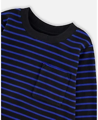 Deux par Boy Long Sleeve Brushed Jersey Striped Tee Black