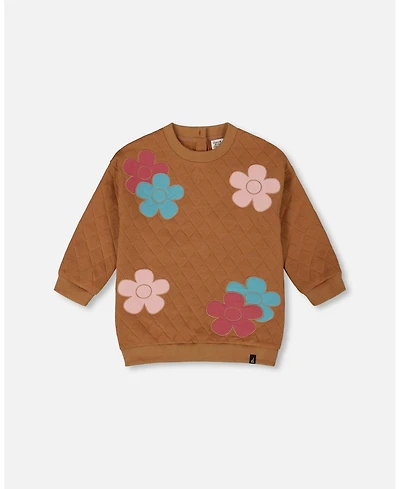 Deux par Big Girls Quilted Tunic Mocha with Flowers