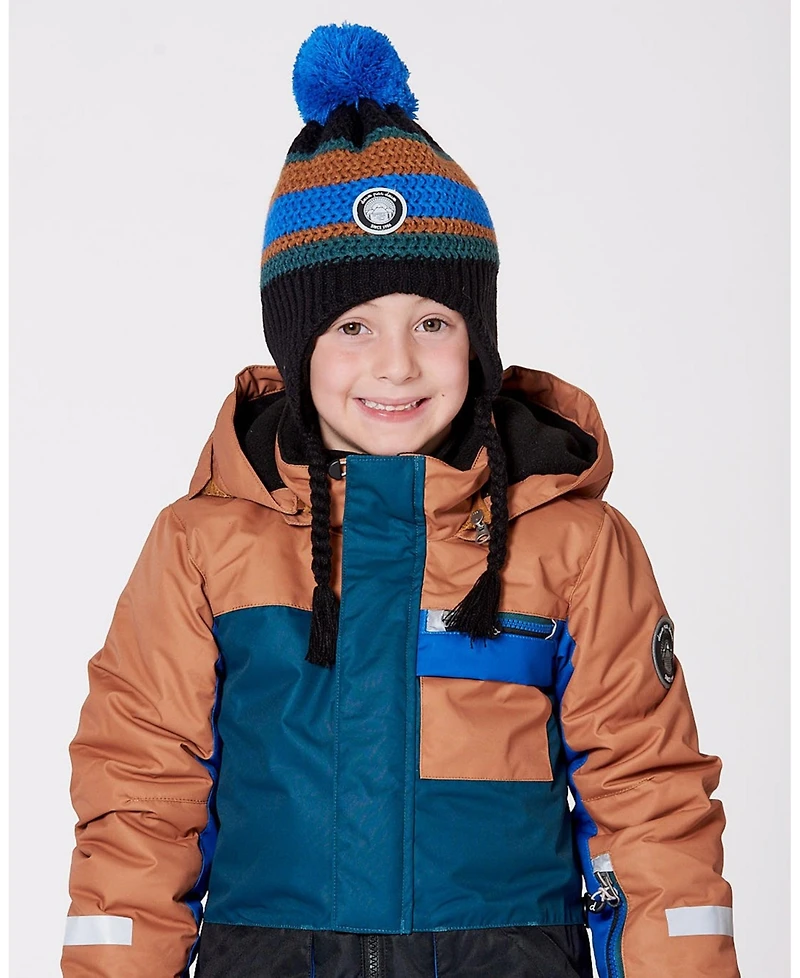 Deux par Boy Lined Peruvian Knit Pompom Hat Black, Blue and Brown - Toddler|Child