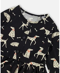 Deux par Toddler Girls Half Button Jersey Dress Black Dalmatian Print - Toddler|Child