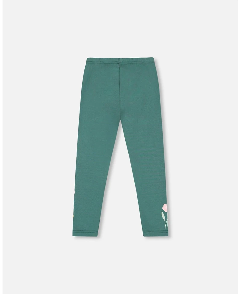 Deux par Big Girls Leggings Dark Green with Flower Print