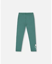 Deux par Big Girls Leggings Dark Green with Flower Print
