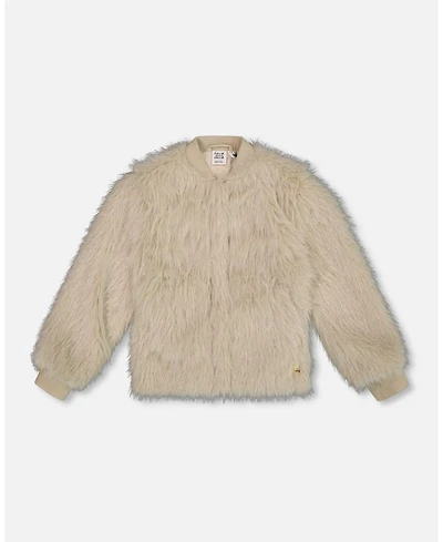 Deux par Girl Short Faux Fur Coat Beige