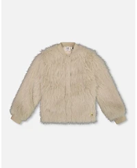 Deux par Girl Short Faux Fur Coat Beige